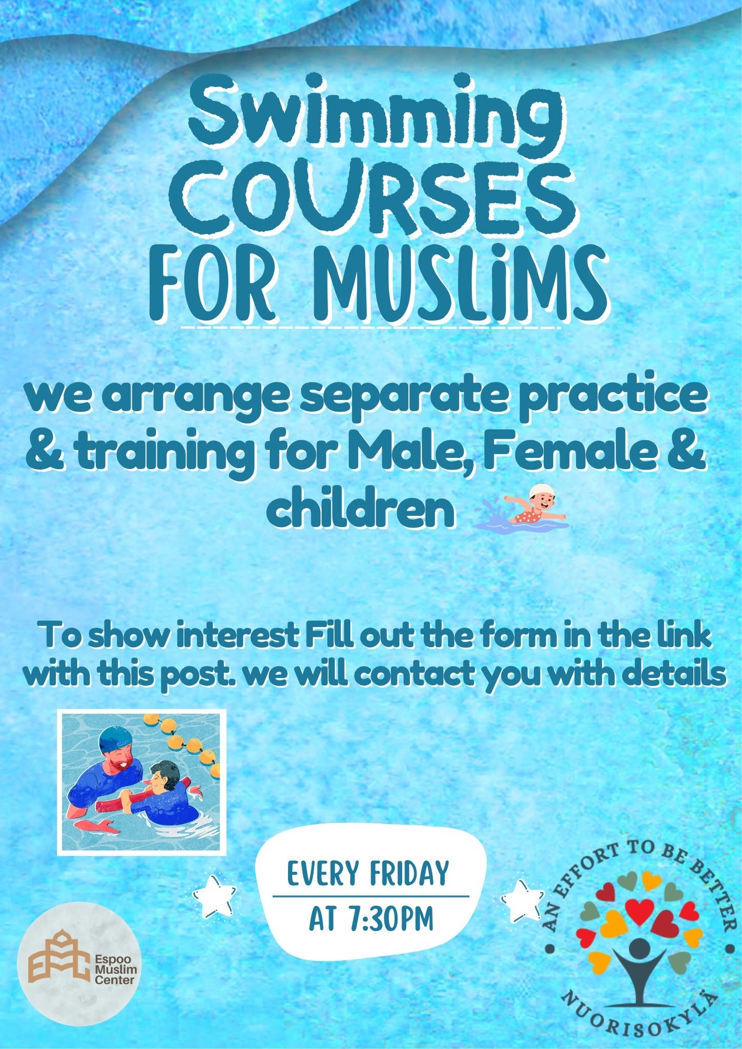 Flyer advertising EMC swimming courses for Muslims