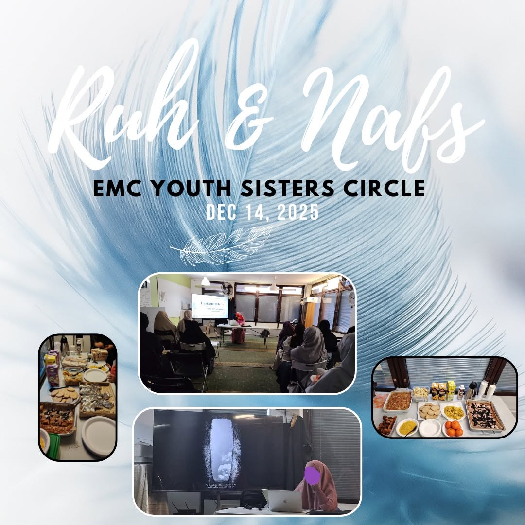 Recap graphic from EMC's Youth Sisters Circle, showing a lecture session and shared food