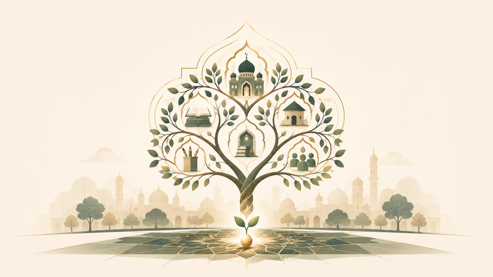 Illustration representing lasting community support, education, and future generations